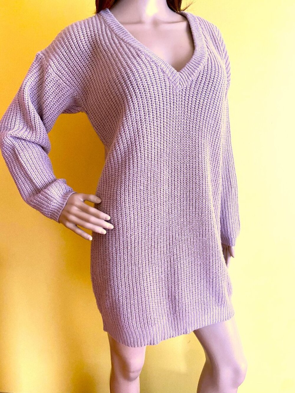 Lulu's V-Neck chunky knit sweater dress tunic taupe / tan Reversible
